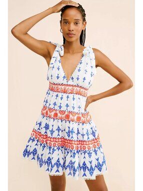 FARM Rio Anthropologie Fishes Tiered Mini Dress NWT Fish Print Beachy Boho